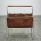 Italian Modernist Leather and Chrome Magazine Rack, 1980s