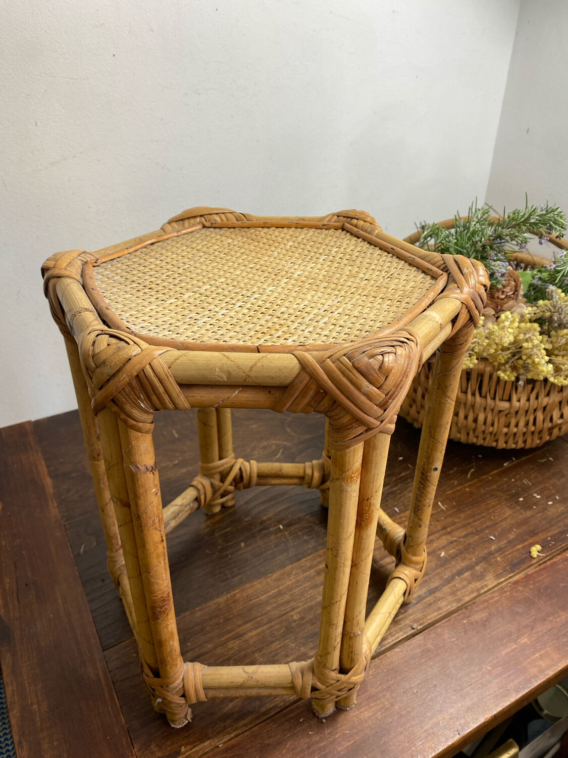 Low rattan stool