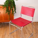 Ensemble de 4 chaises tubulaires en croute de cuir Rouge Italy, Design,1970