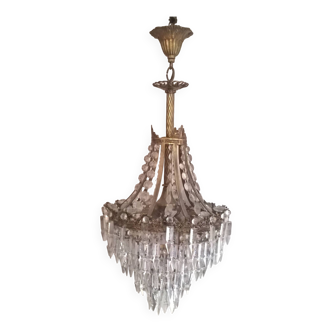 Lustre ancien forme montgolfière en laiton 4 feux