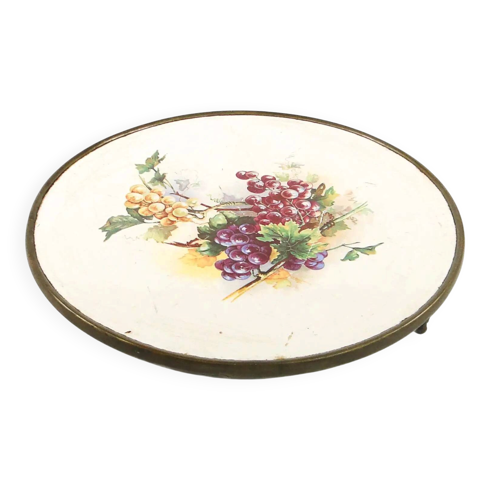 Plateau Art nouveau, laiton argenté, porcelaine blanche, Autriche, début du 20e siècle