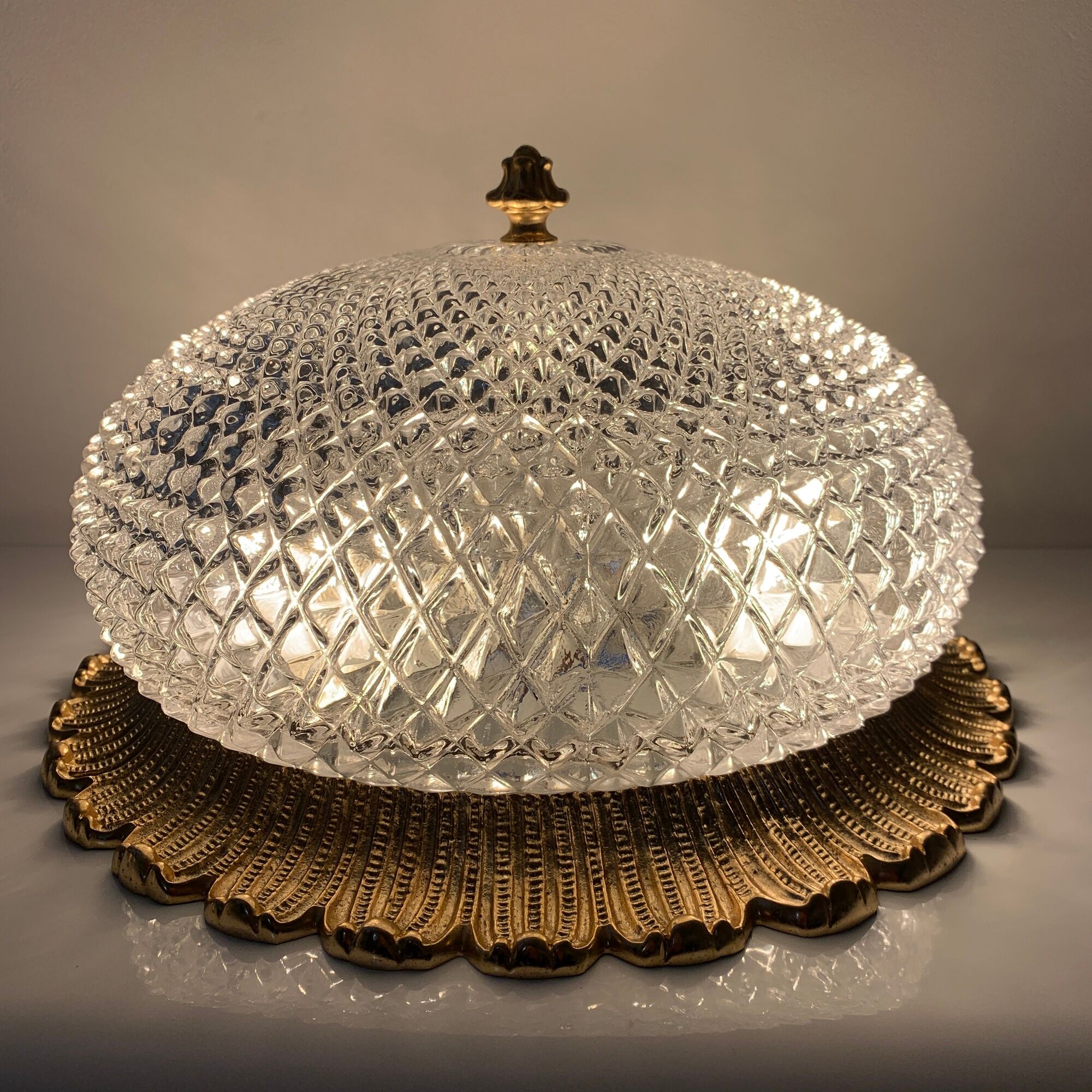 Old ceiling lamp gold metal and globe glass decor of diamond tips limburg