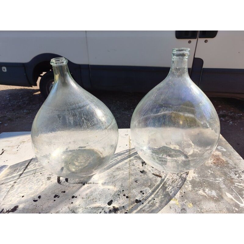 Lot de 2 dames-jeannes en verre ancien