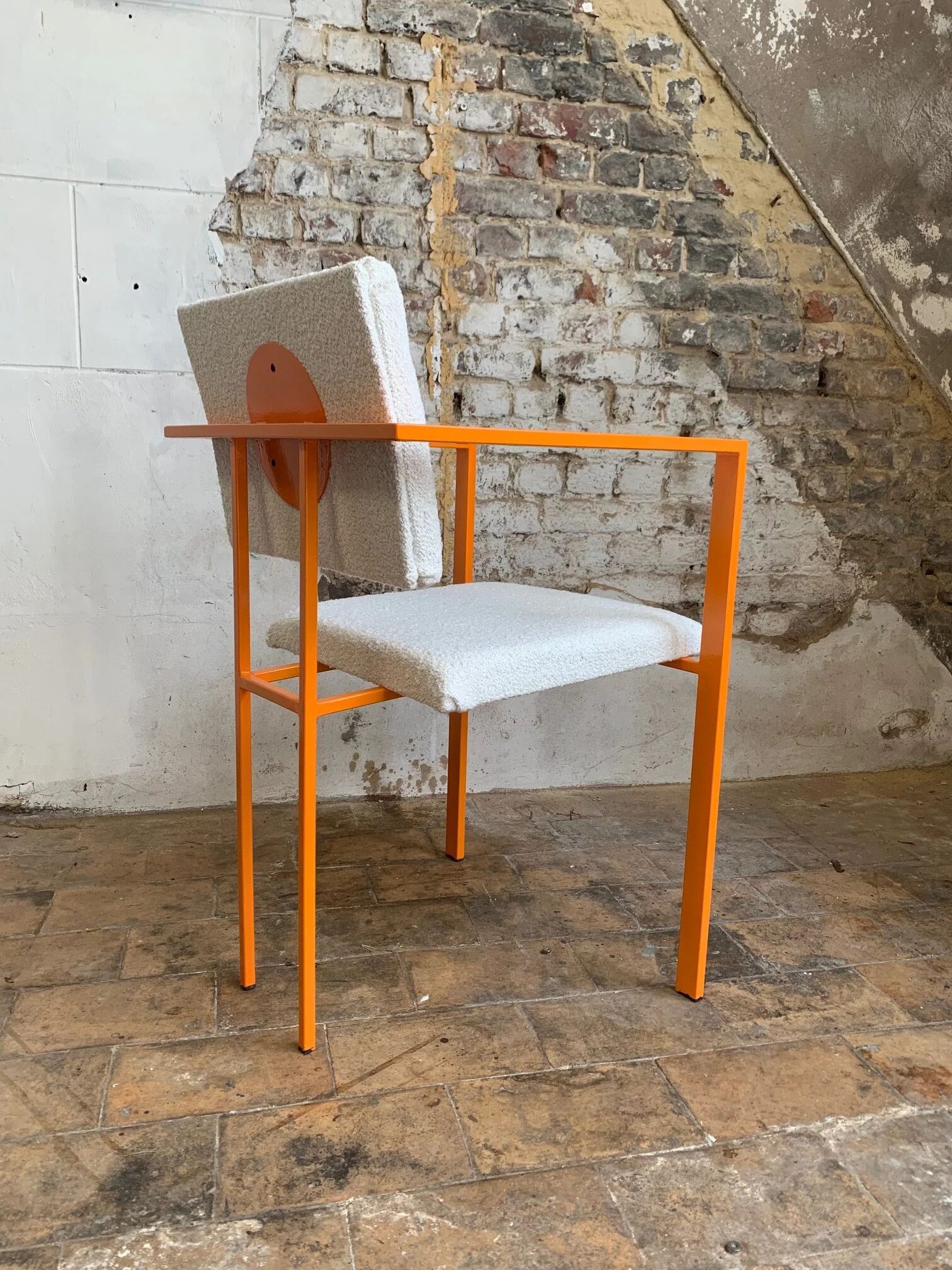Postmodern orange armchair with bouclé wool fabric, 20th century