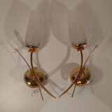 Pair of vintage glass and gold sconces