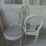 2 louis xvi style chairs beautiful patina chalk bills, seats dressed in gray velvet