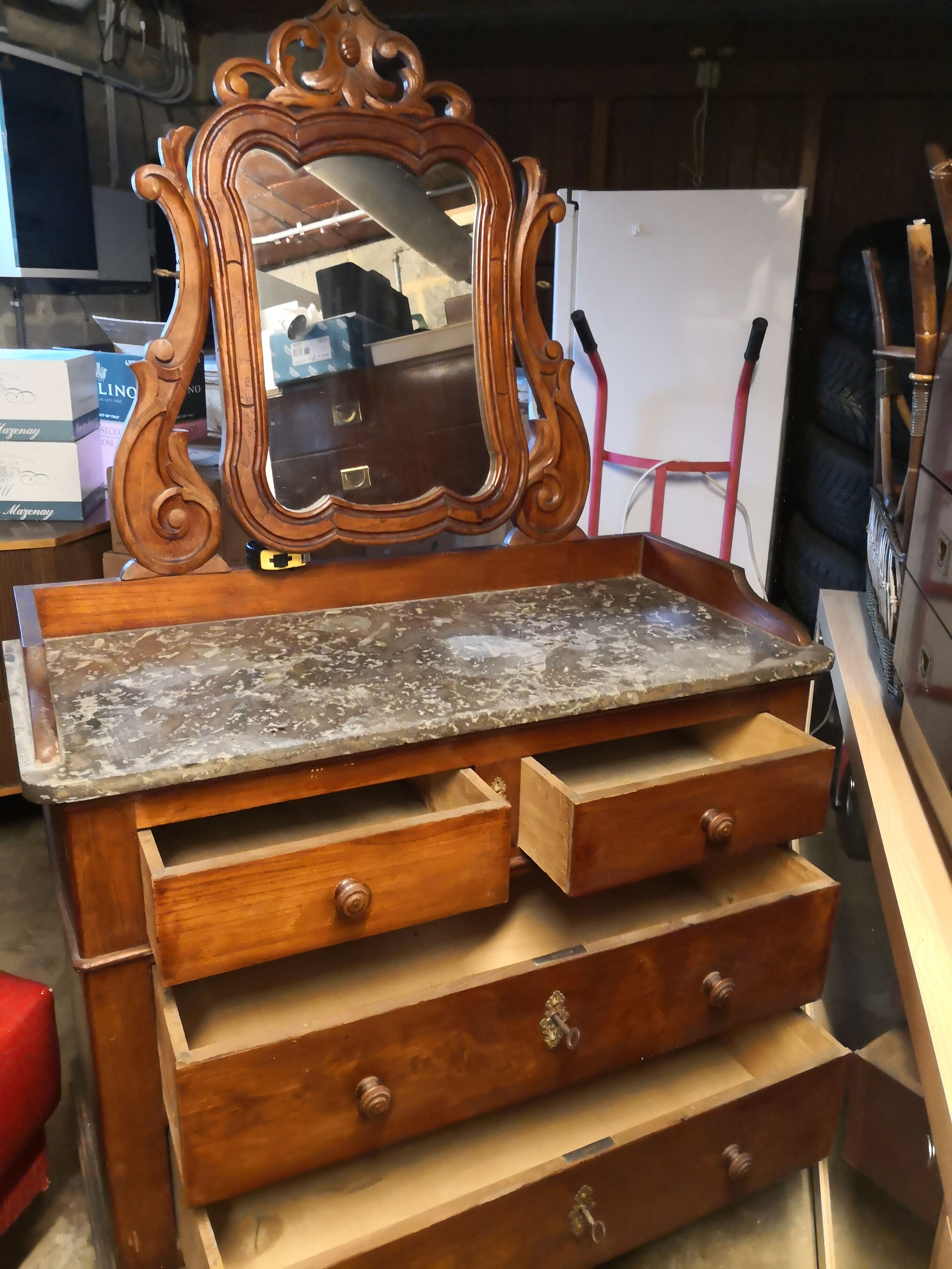 Coiffeuse Louis Philippe dessus marbre