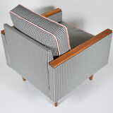 Fauteuil original du milieu du siècle, années 1970, restauré, pied de poule
