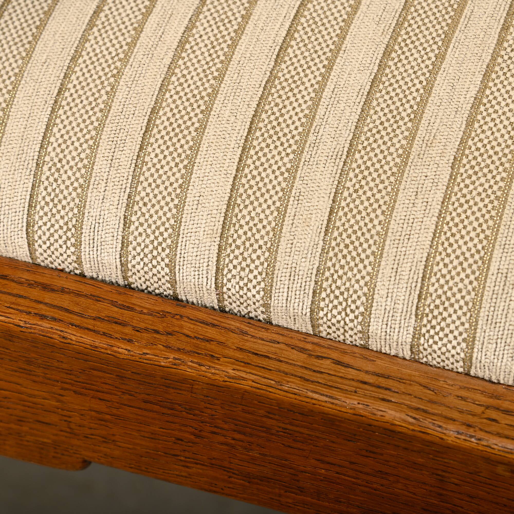 Dutch Art Deco Amsterdam School Armchairs in solid Oak and striped fabric