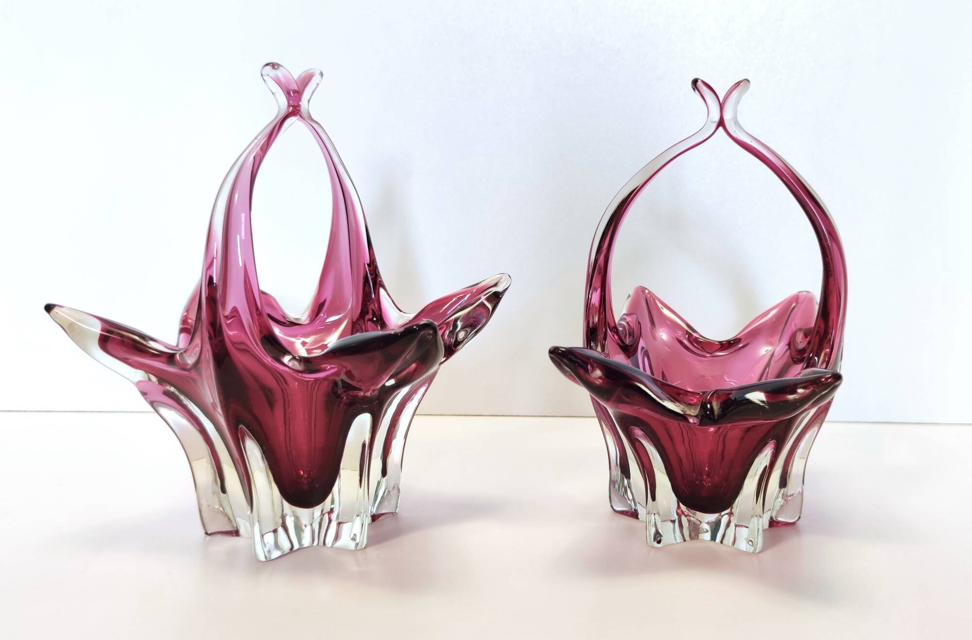 Pair of Pink Murano Glass Bonbonnières / Trinket Bowls, Italy