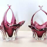 Pair of Pink Murano Glass Bonbonnières / Trinket Bowls, Italy