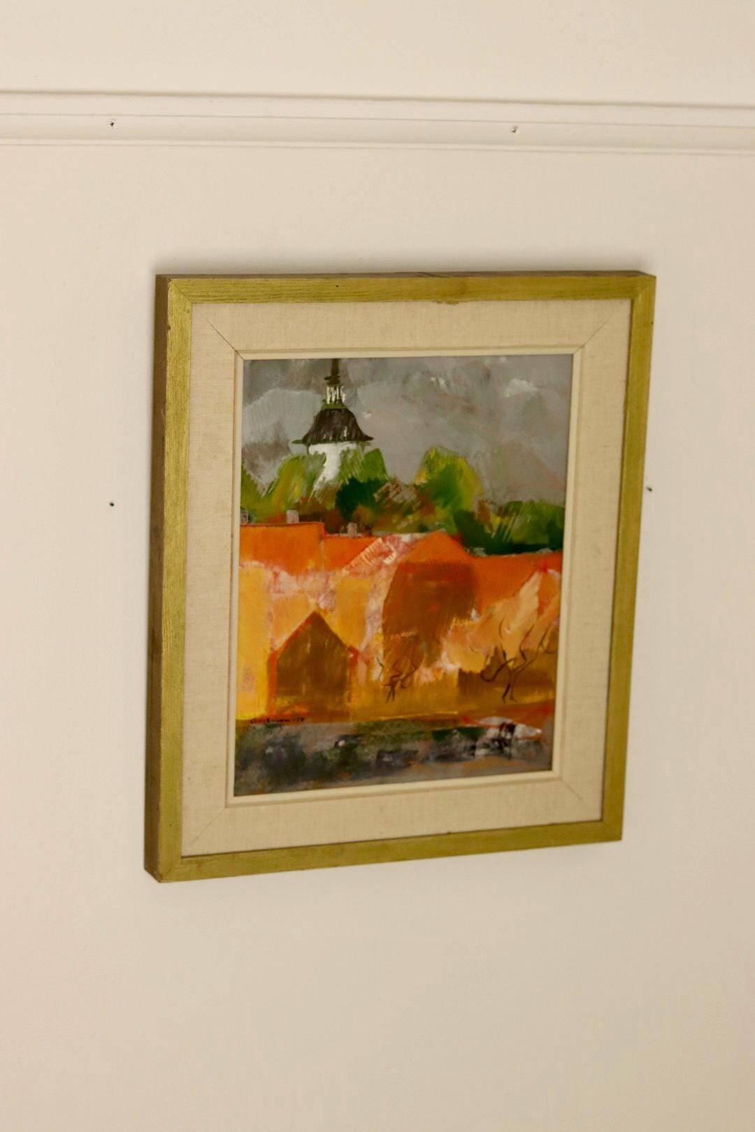 Oil painting on Swedish panel from the mid-1950s "Abstract Landscape" by Ann Marie Ekbom.