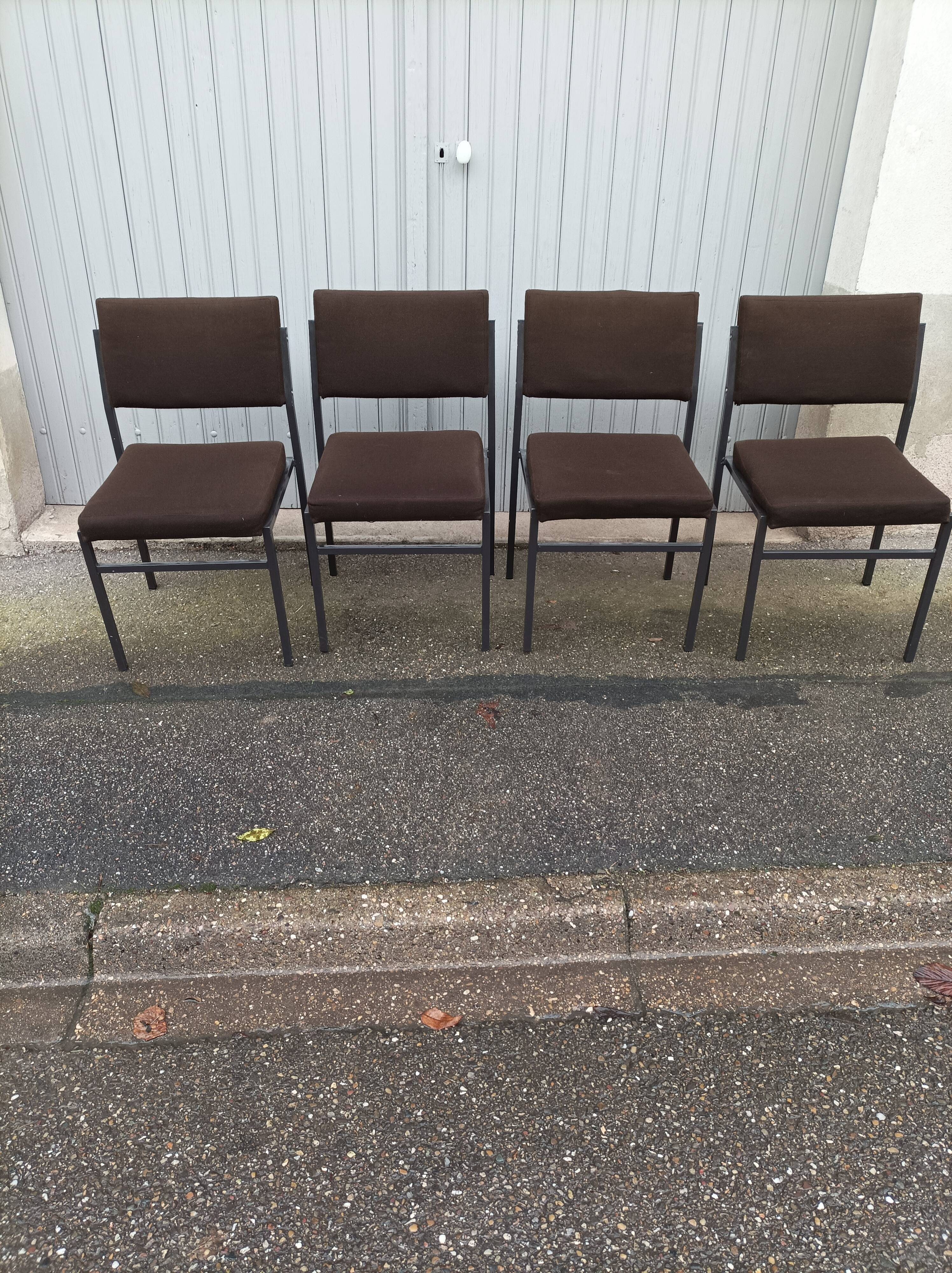 Set of 4 vintage chairs brown fabric