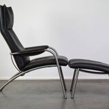 Dark brown leather design armchair + footstool De Sede DS 270