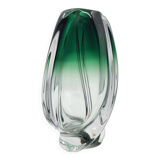 Vase vintage Val St Lambert en verre soufflé vert de forme ovoïde, Belgique