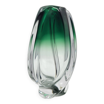 Vintage Val St Lambert green blown glass ovoid vase, Belgium