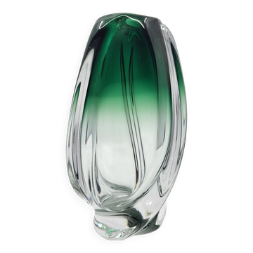 Vintage Val St Lambert green blown glass ovoid vase, Belgium