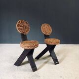 Mediterranean Tripod Side Chairs by Audoux Minet, France, 1950s, Set of 2