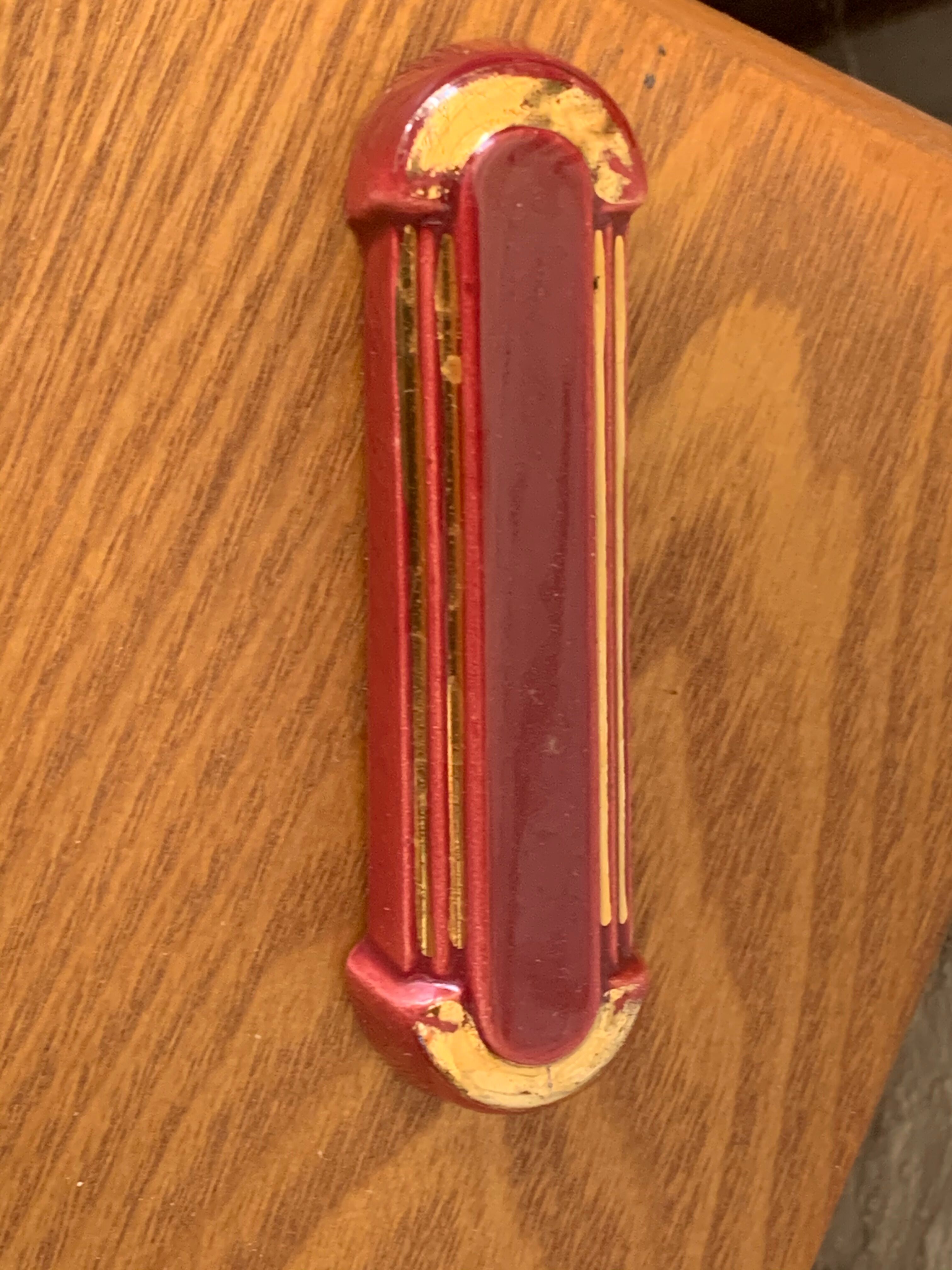 6 knife holders in burgundy glazed ceramic with art deco gold edging