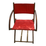 Folding armchair in wood and vintage canvas