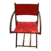 Folding armchair in wood and vintage canvas