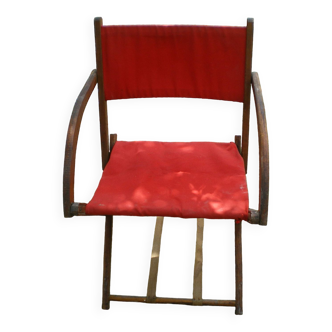 Folding armchair in wood and vintage canvas