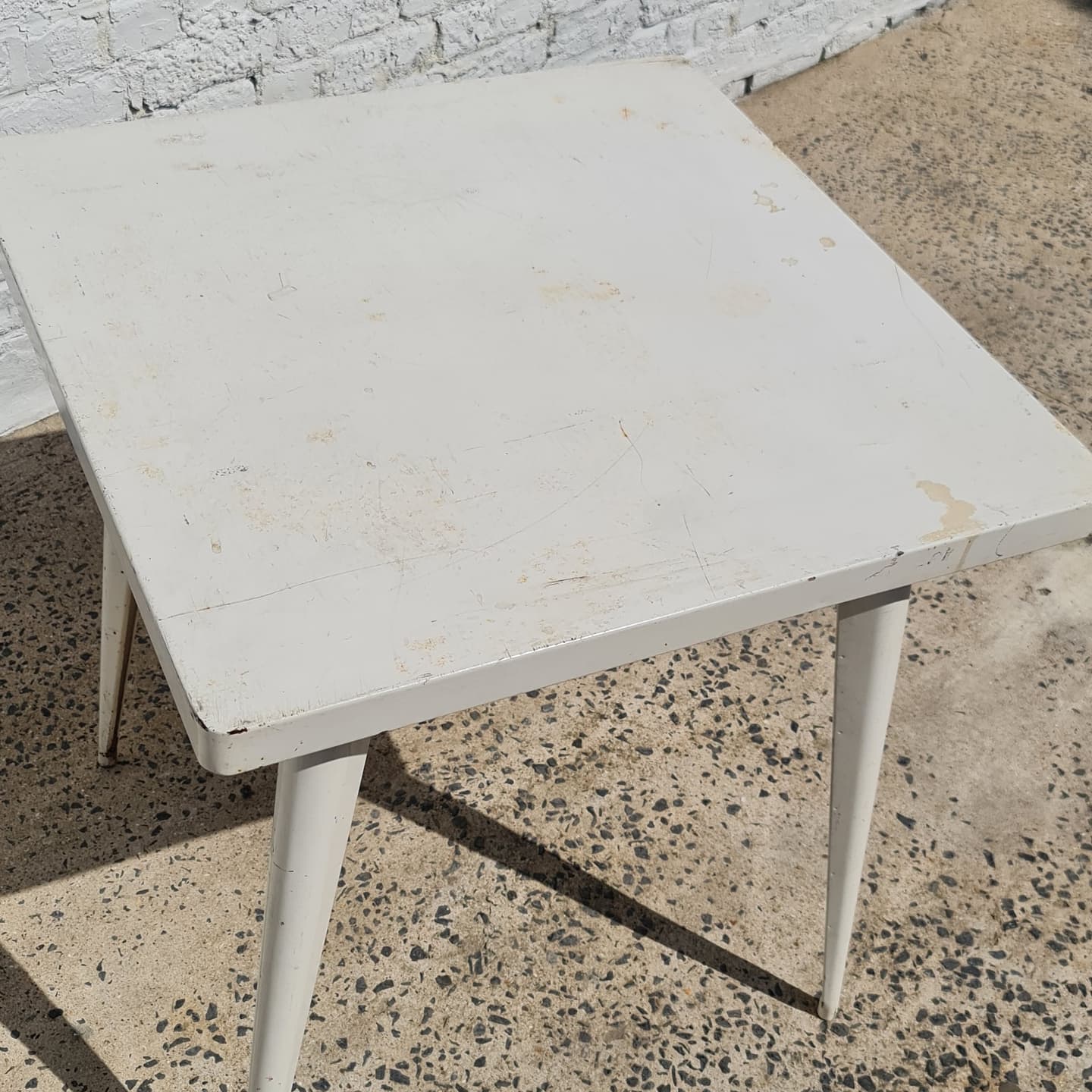 Old square tolix table white metal