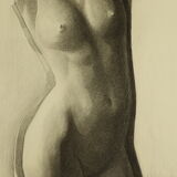 Grand dessin académique Renée Belvaux (1903-1984) Nu féminin 85x60cm