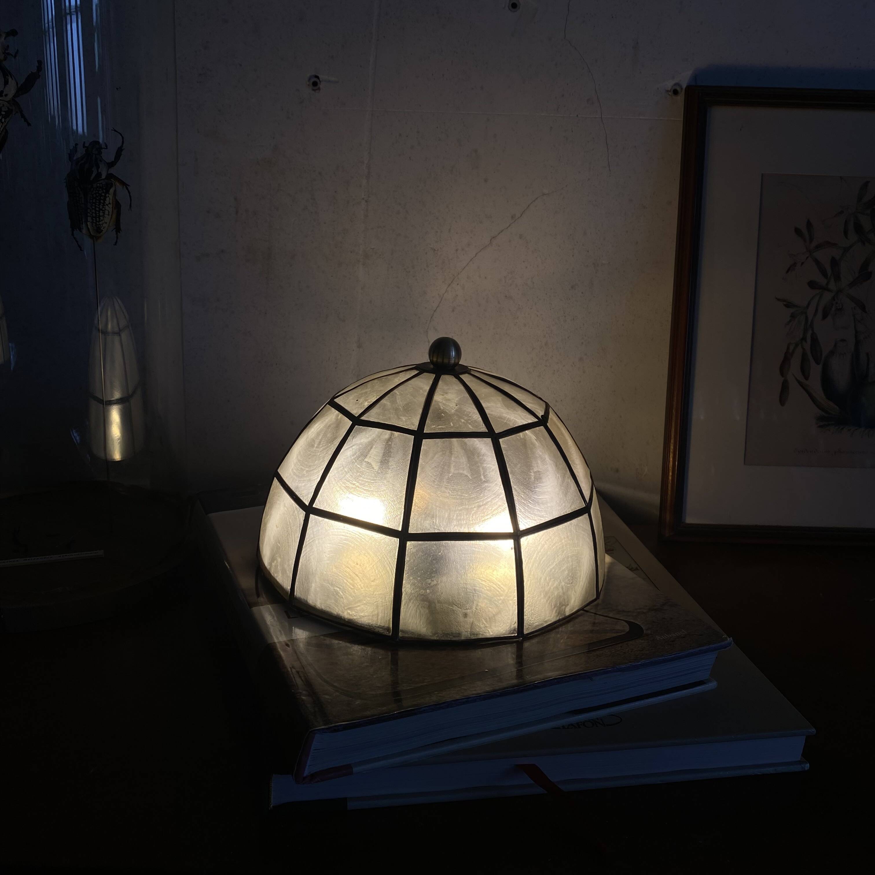 Small ceiling light with a mother-of-pearl shade from the 1950s.