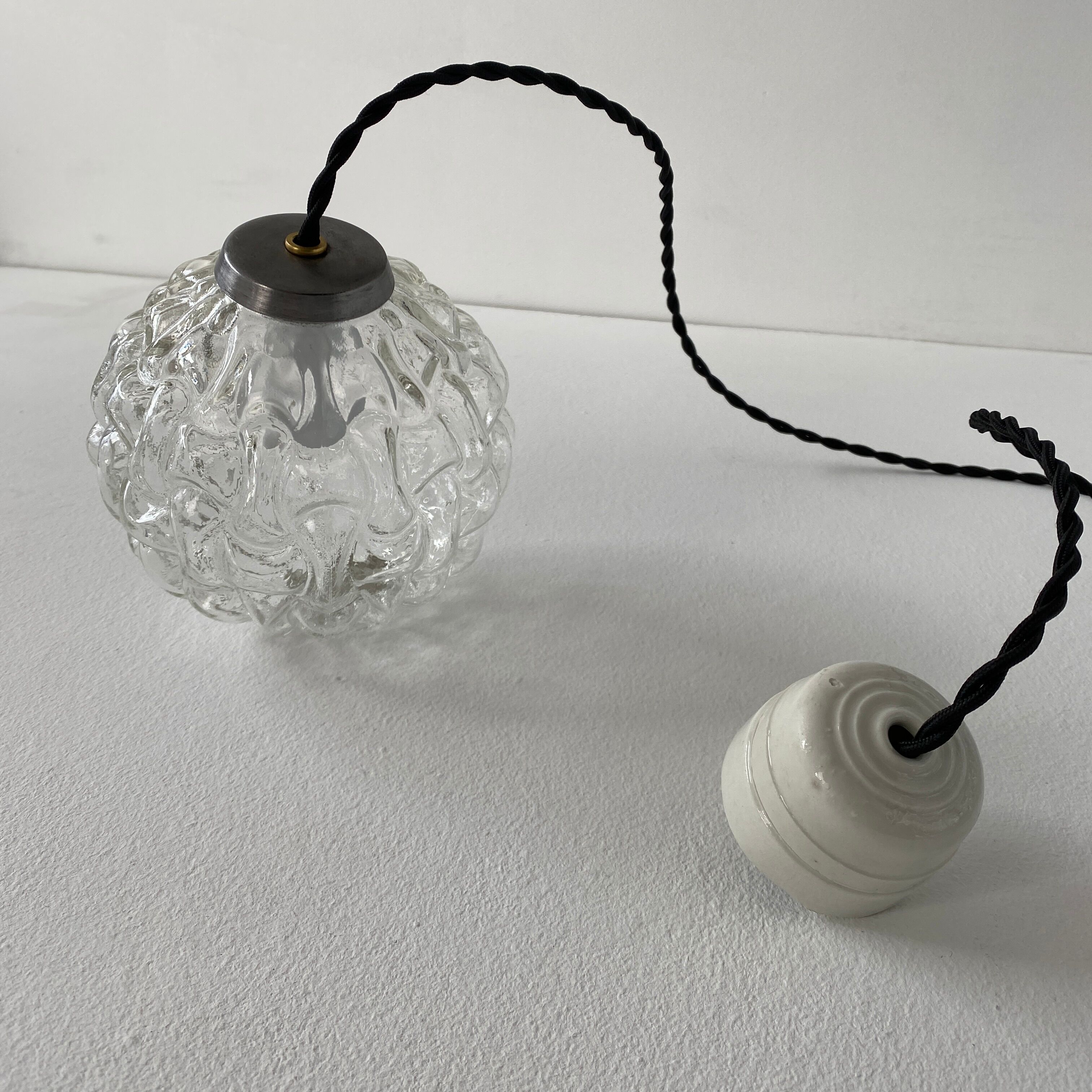 Set of 3 vintage glass pendant lamps