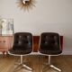 Set of 4 Executive Strafor shell chairs in leather, plastic and chrome 1970s