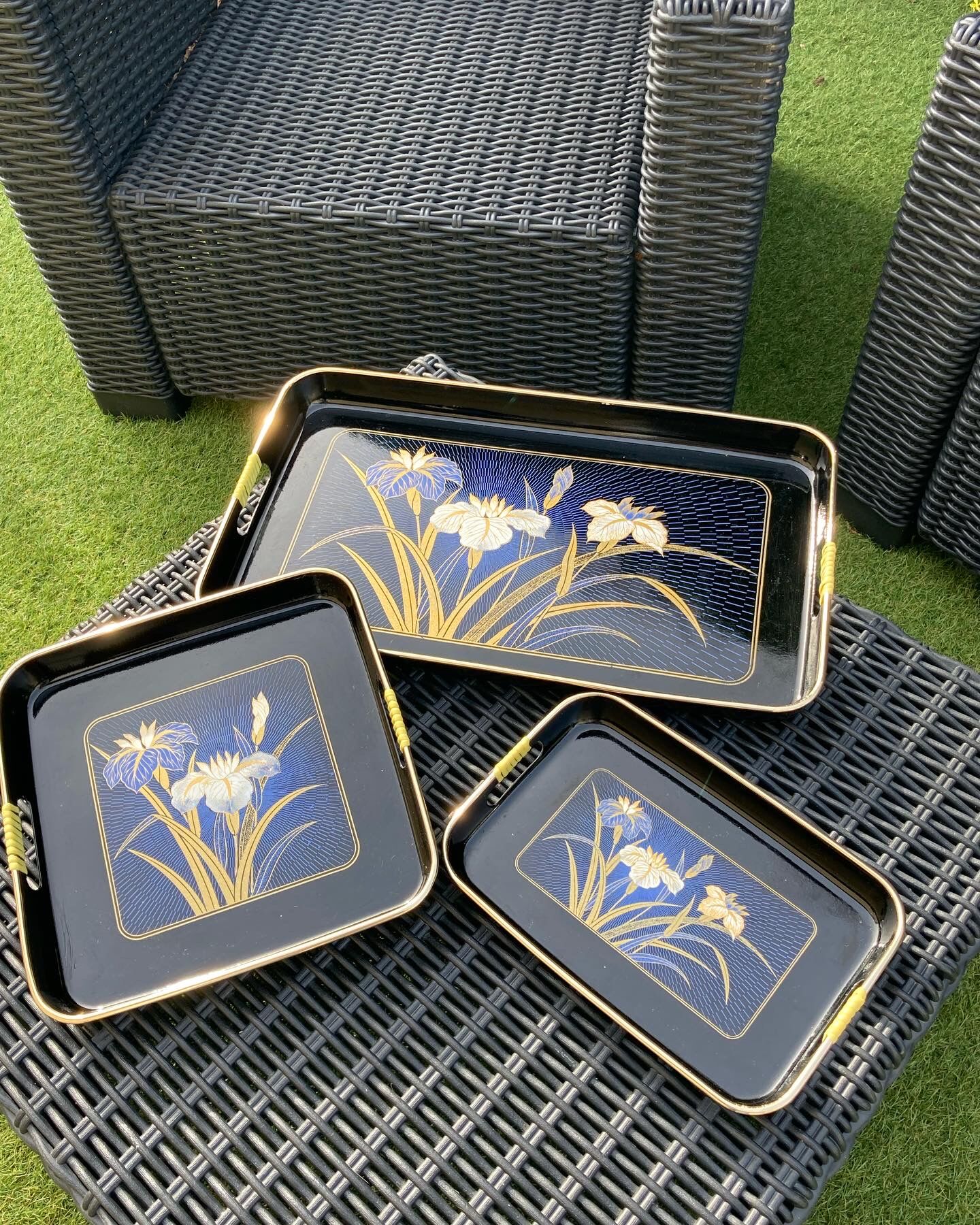 Vintage black lacquered trays
