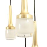 Cascade chandelier 6 elements, Staff Leuchten, brass and gold-plated aluminum, glass, ca 1970