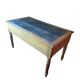 Antique flat desk in oak and black leather, Louis-Philippe style.