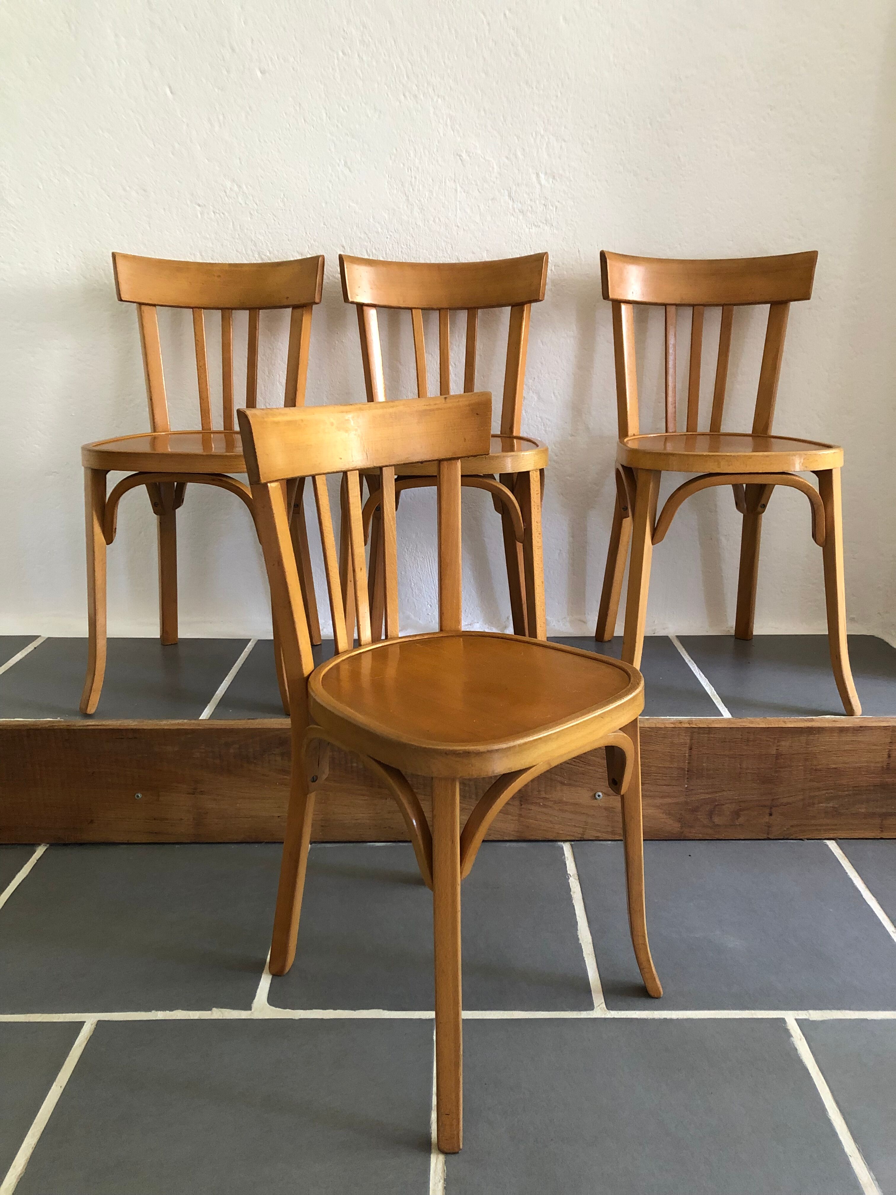 4 vintage Baumann beech chairs