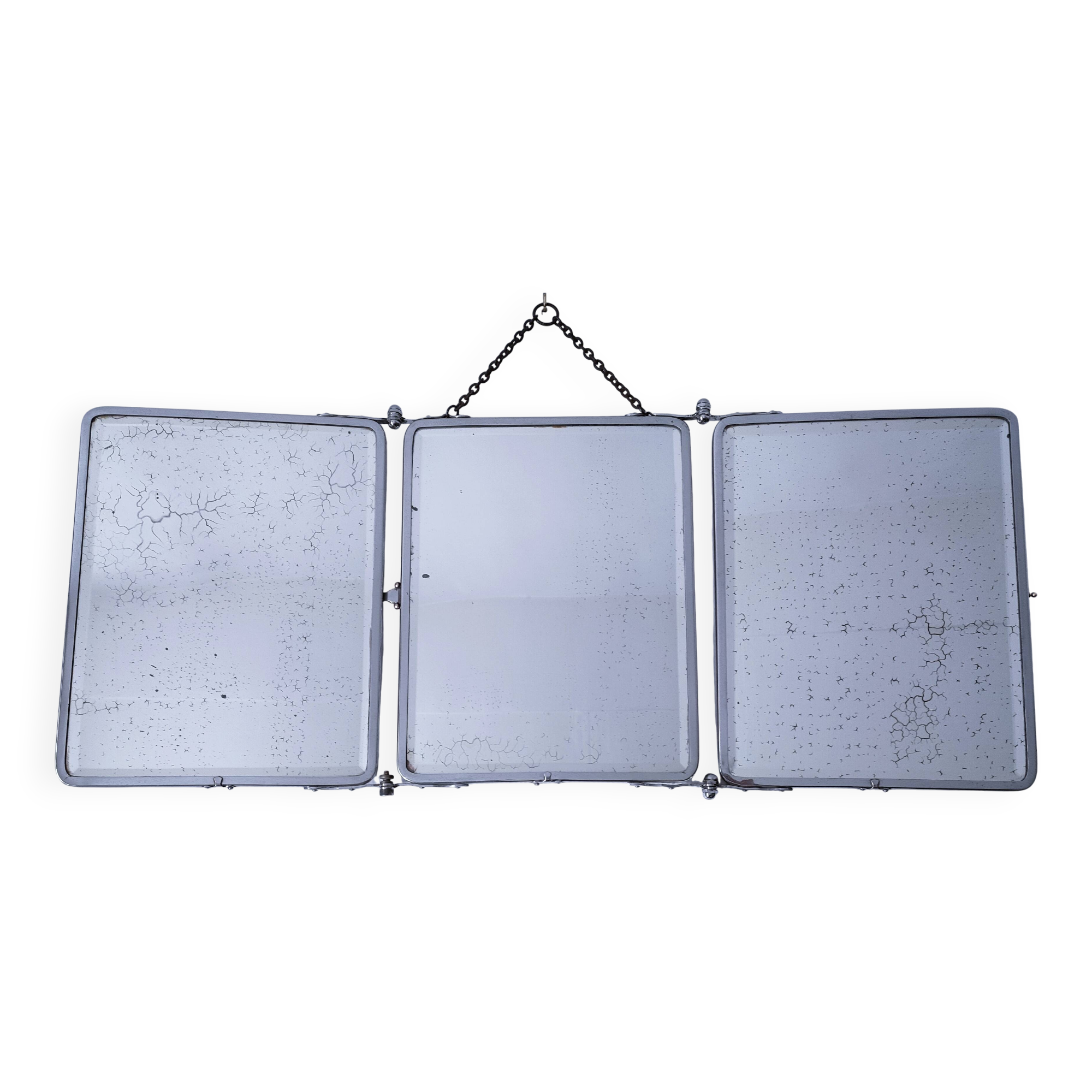 Chrome patina triptych mirror, early 20th century
