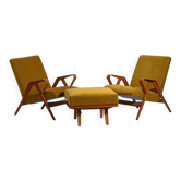 Set of two armchairs and pouf – Mid-century Modern (circa 1950). Three-piece set.