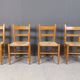 Mid-century oak and wicker dining chairs, set of 4 - 1970s
