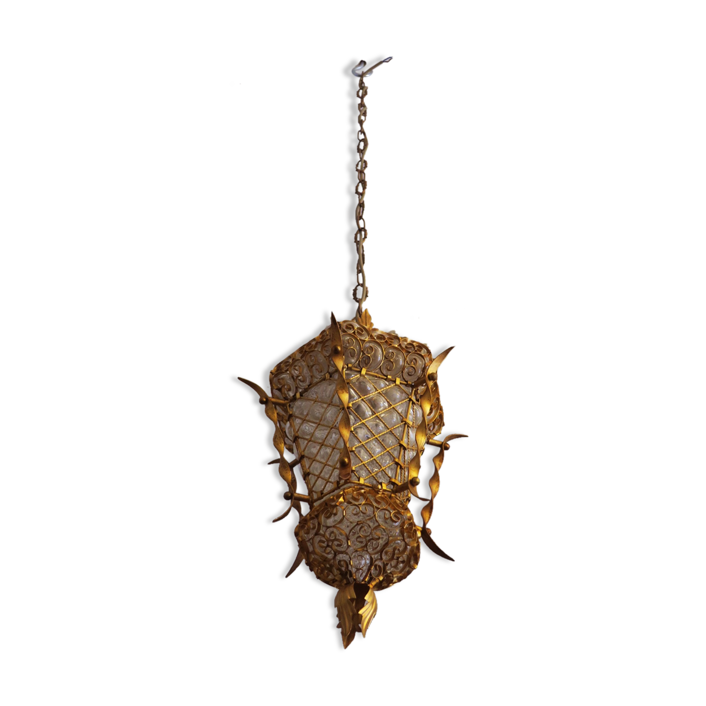 Antique wrought gilt metal hall lantern