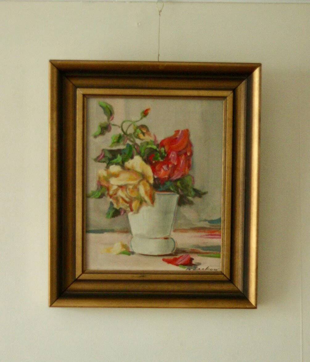 Original Swedish oil on panel – "Still Life: Vase of Roses"