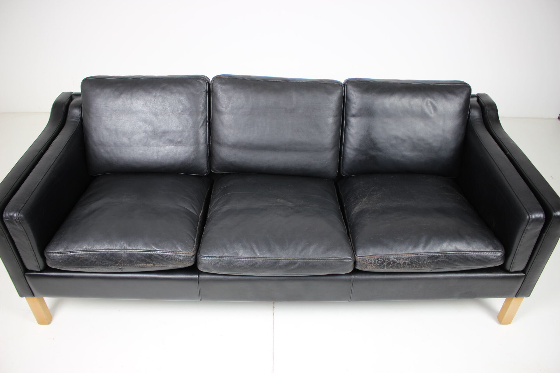 1960s Danish Black Leather 3-Seater Sofa
