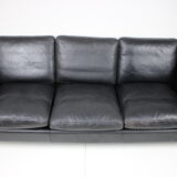 1960s Danish Black Leather 3-Seater Sofa