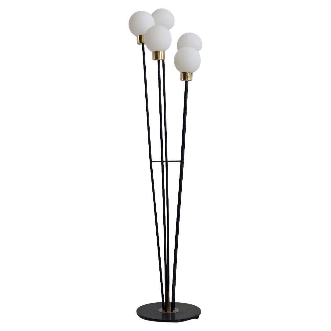 Five-globe opaline glass floor lamp by Arlus