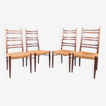 Teak & wicker dining chairs with ladder back, 1960s