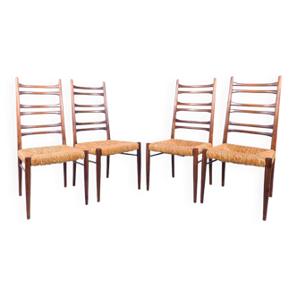 Teak & wicker dining chairs with ladder back, 1960s