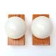 Pair of wood sconces and opaque white glass, 70s
