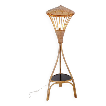 Lampadaire tripode en rotin, 1960