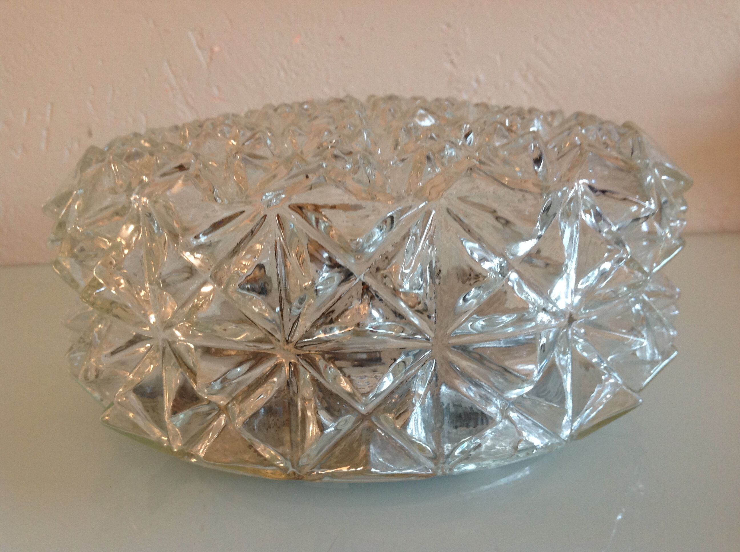 Vintage structured glass round ceiling lamp 60s-70s