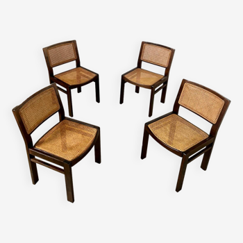 Lot 4 chaises en bois et cannage design Baumann modèle symphonie années 70 vintage