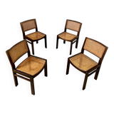 Lot 4 wooden and cane chairs Baumann design symphony model 70s vintage